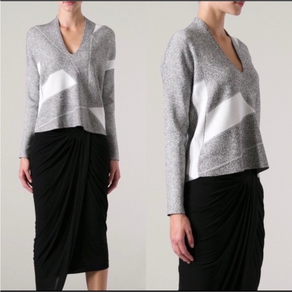 HELMUT LANG GEOMETRIC SWEATER OVERSIZED DEEP V NECK SIZE SMALL